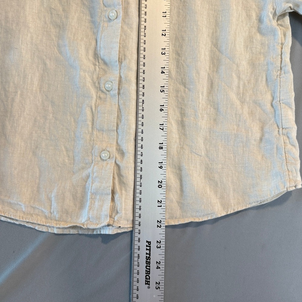 HM Oversized Linen Shirt Womens XS Beige Short Sleeve Button Front Coastal - Picture 7 of 9